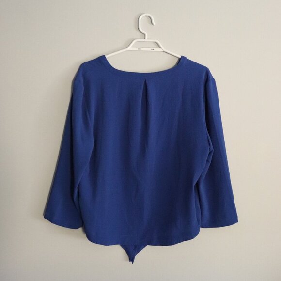 Monk & Lou Women's Blue Sz M V-Neck Tie Front Lightweight Long Sleeve Blouse Top - Picture 2 of 12